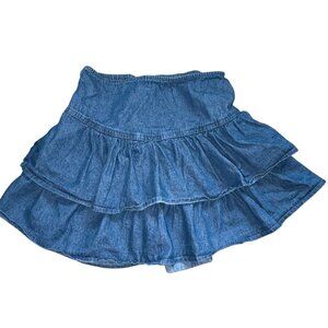 Lone Star Ruffled Denim Mini Skirt-Blue-Size S-GUC